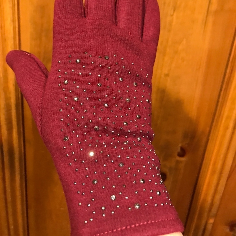 Burgundy Bling Fleece Texting Gloves